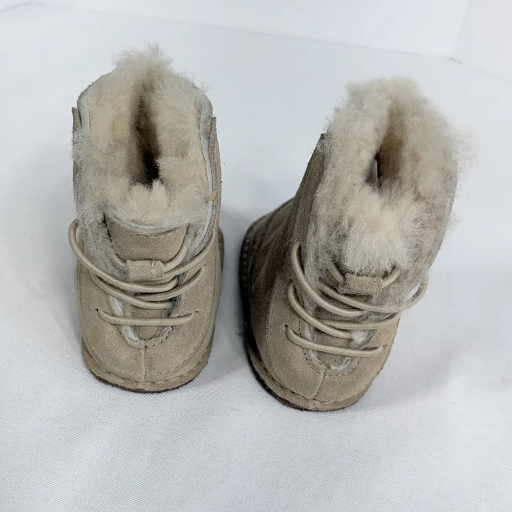 UGG Jesse Suede Sheepskin Boots Chestnut Tan Lace Back Infant Size S 2/3 5206